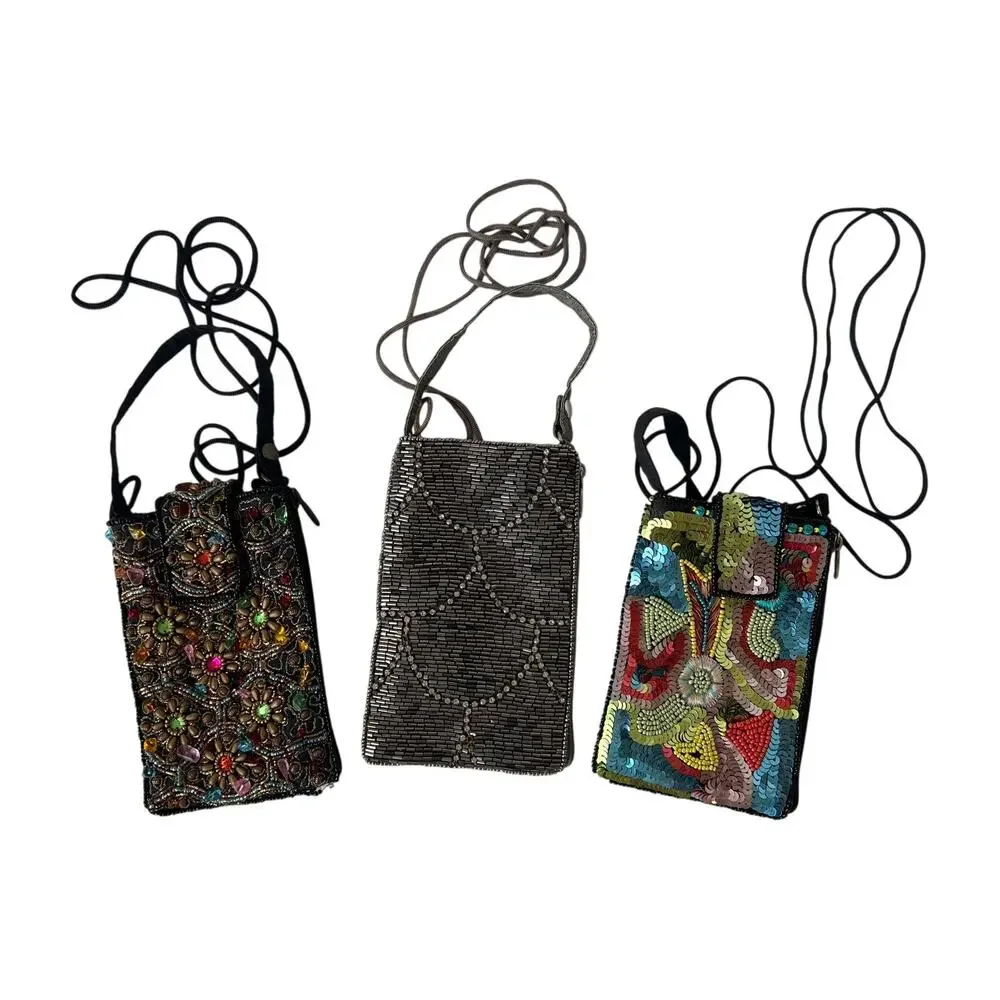 Bamboo Trading Co Club Bag Lot 3 Beaded Phone Crossbody Evening Bag Convertible